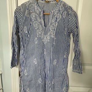 Roberta Roller Rabbit Blue and White Striped Embroidered Tunic